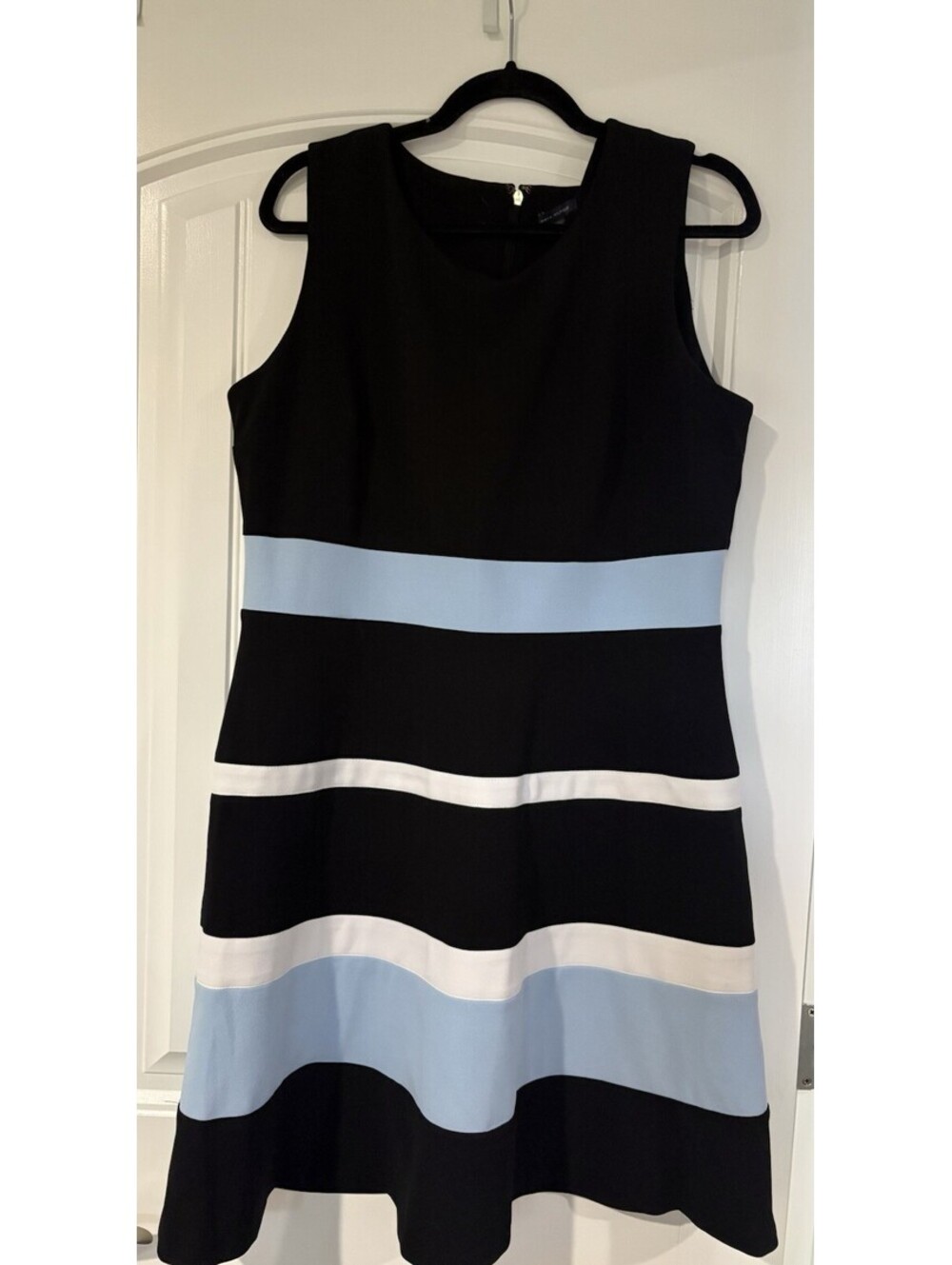 Tommy Hilfiger Blue Black White Striped Sheath Size 14 Zip Dress